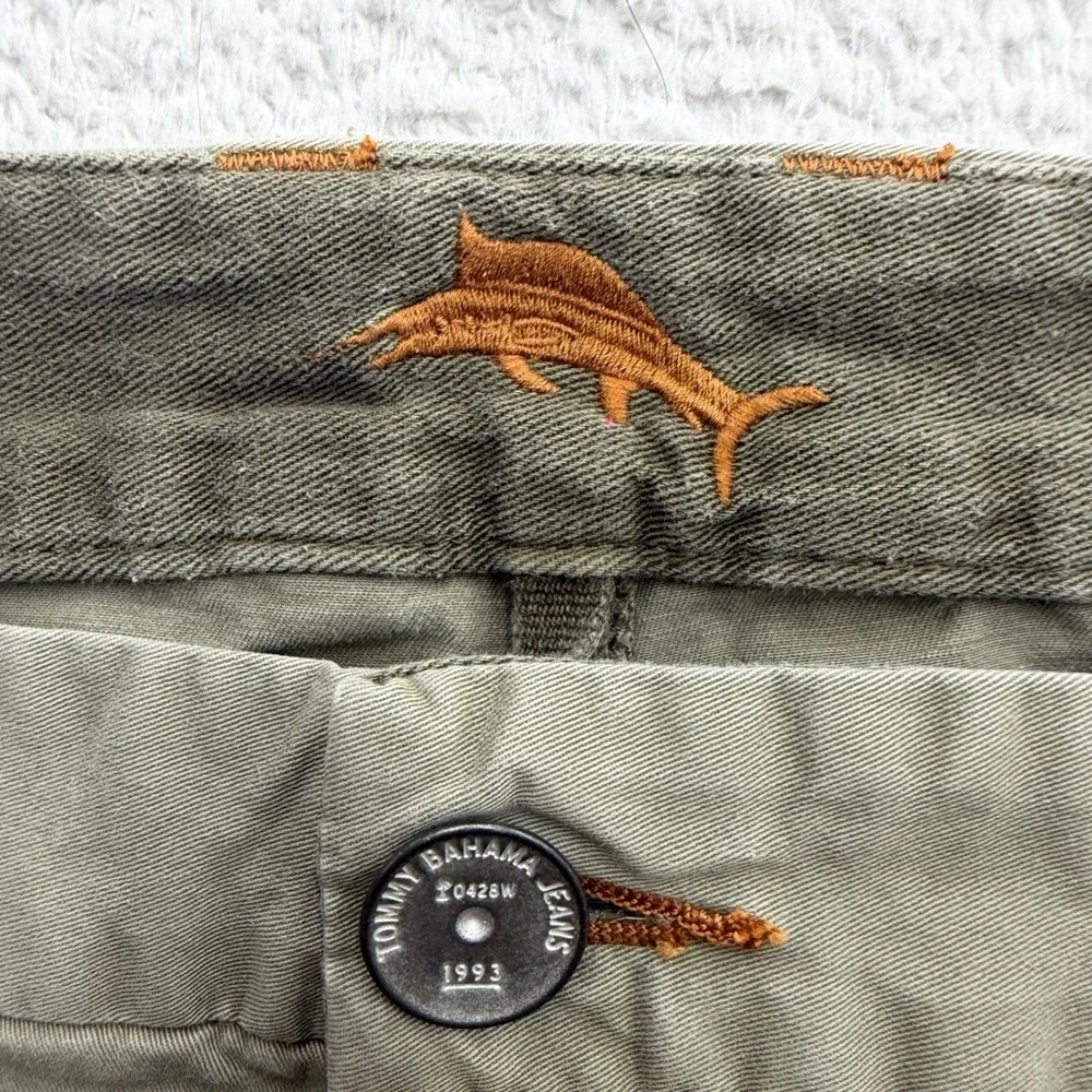 Tommy Bahama Boracay Men 42x32 Olive Green Straight 5-Pocket Chino Pants Stretch